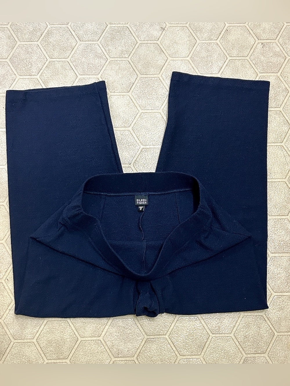 Women’s Medium Eileen Fisher 100% Wool Crepe Navy Blue Pull-on Pants